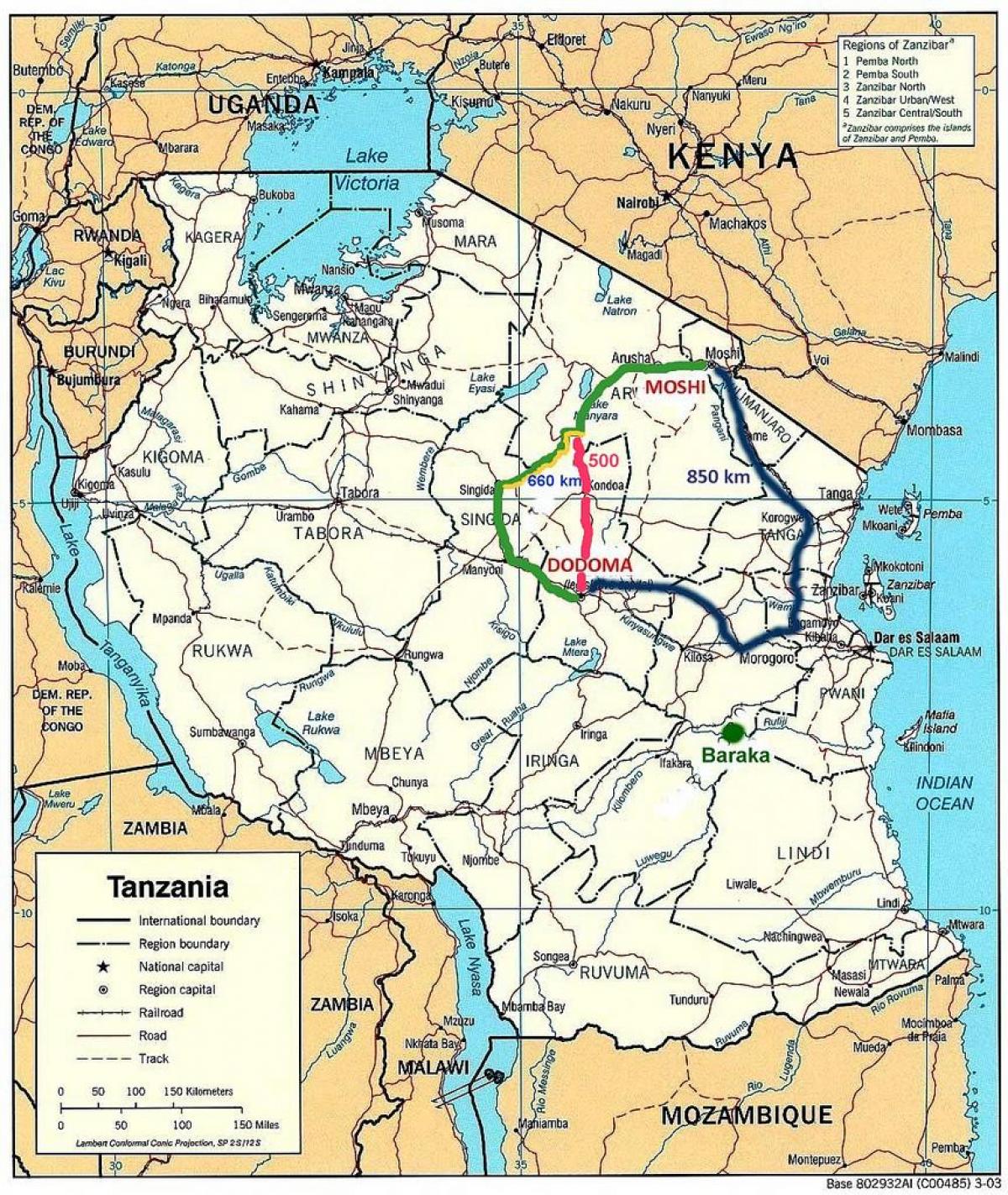дорожня мережа Танзанії на карті
