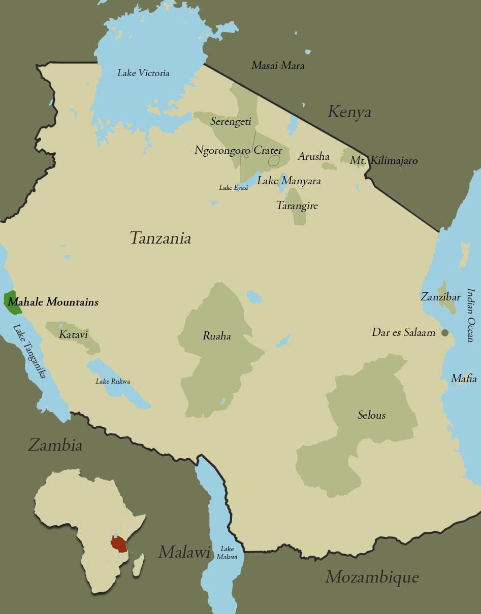 Карта Танзанії гори