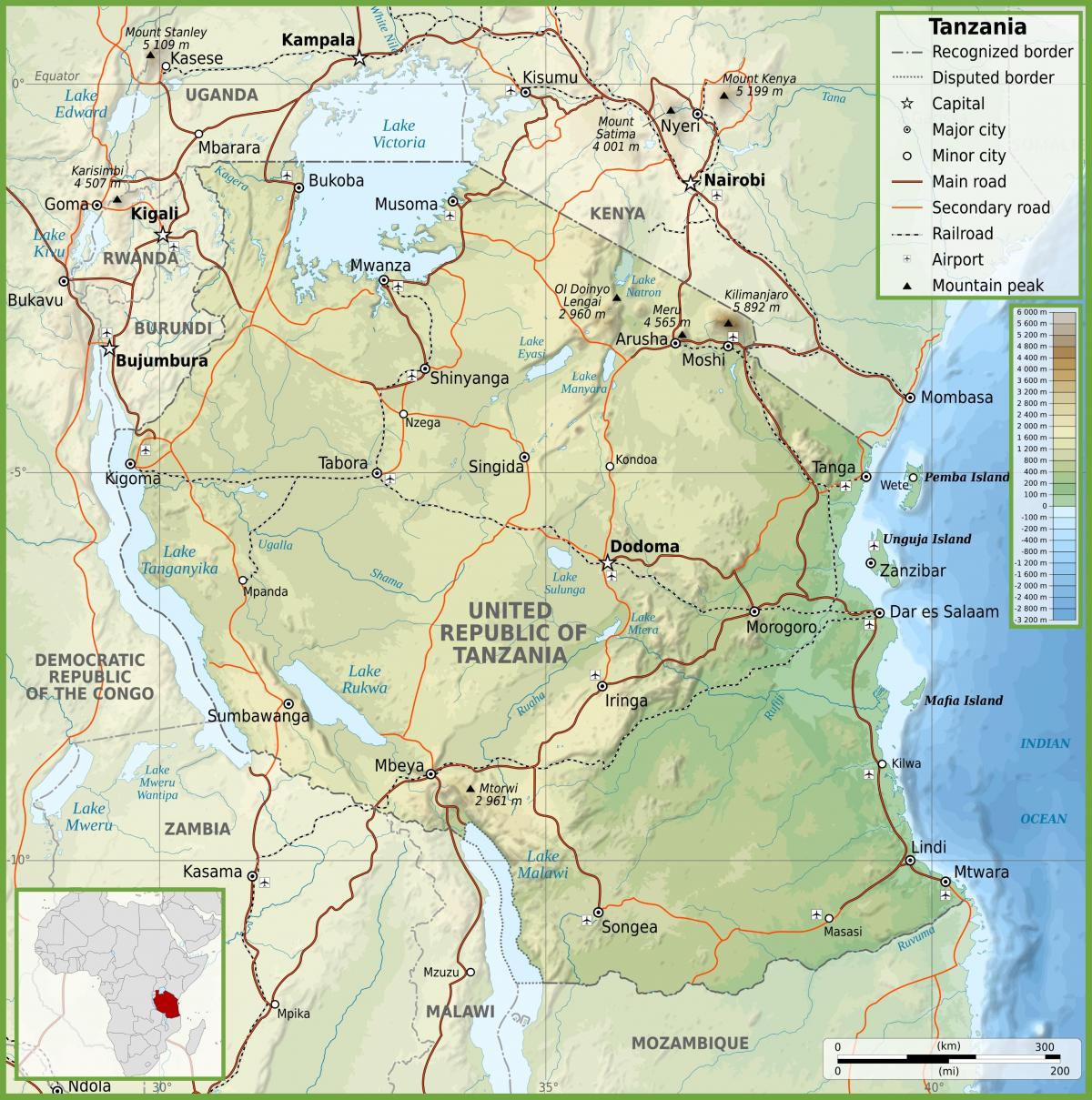 Дорожня карта Танзанії кілометрів