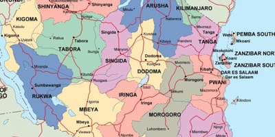 Карта Танзанії політичних