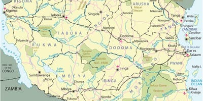 Туристичні пам'ятки Танзанії на карті